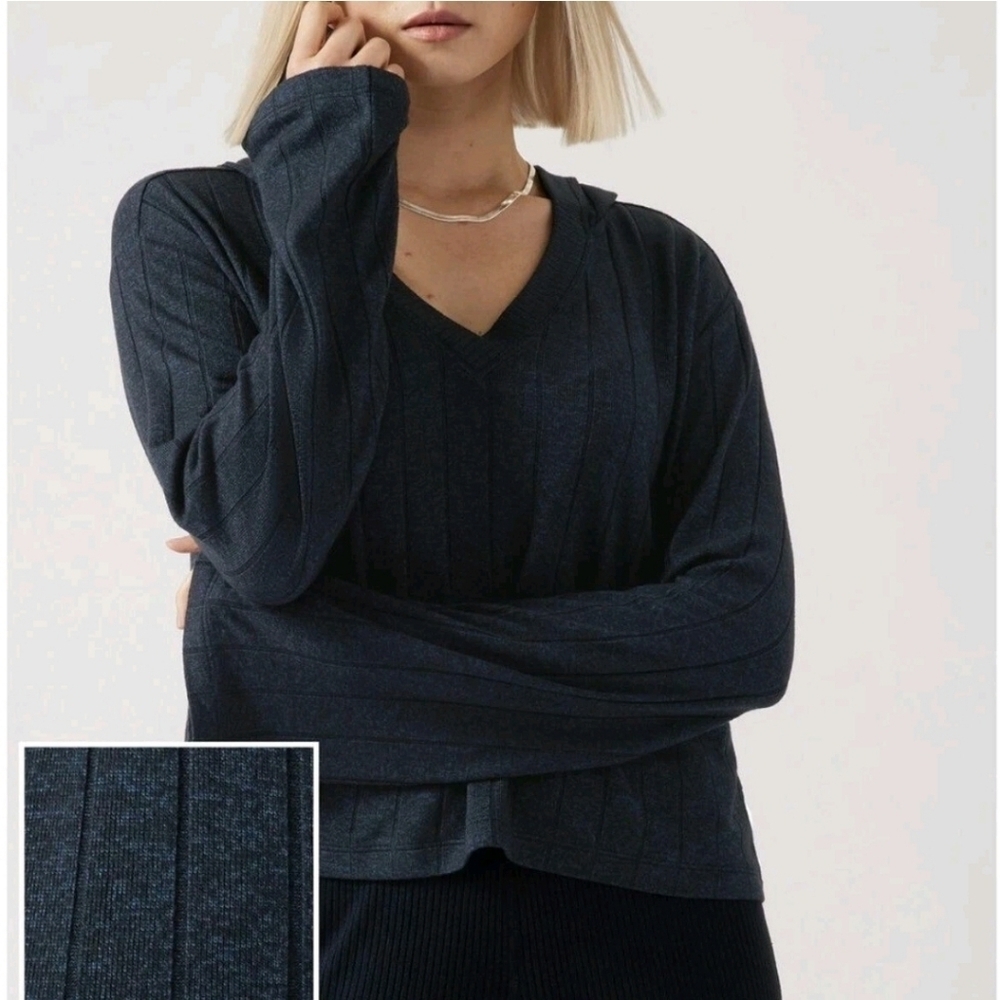 Athleta Harmony Pose Hoodie In Dark Sardinia Blue Heather Hooded Cropped XS